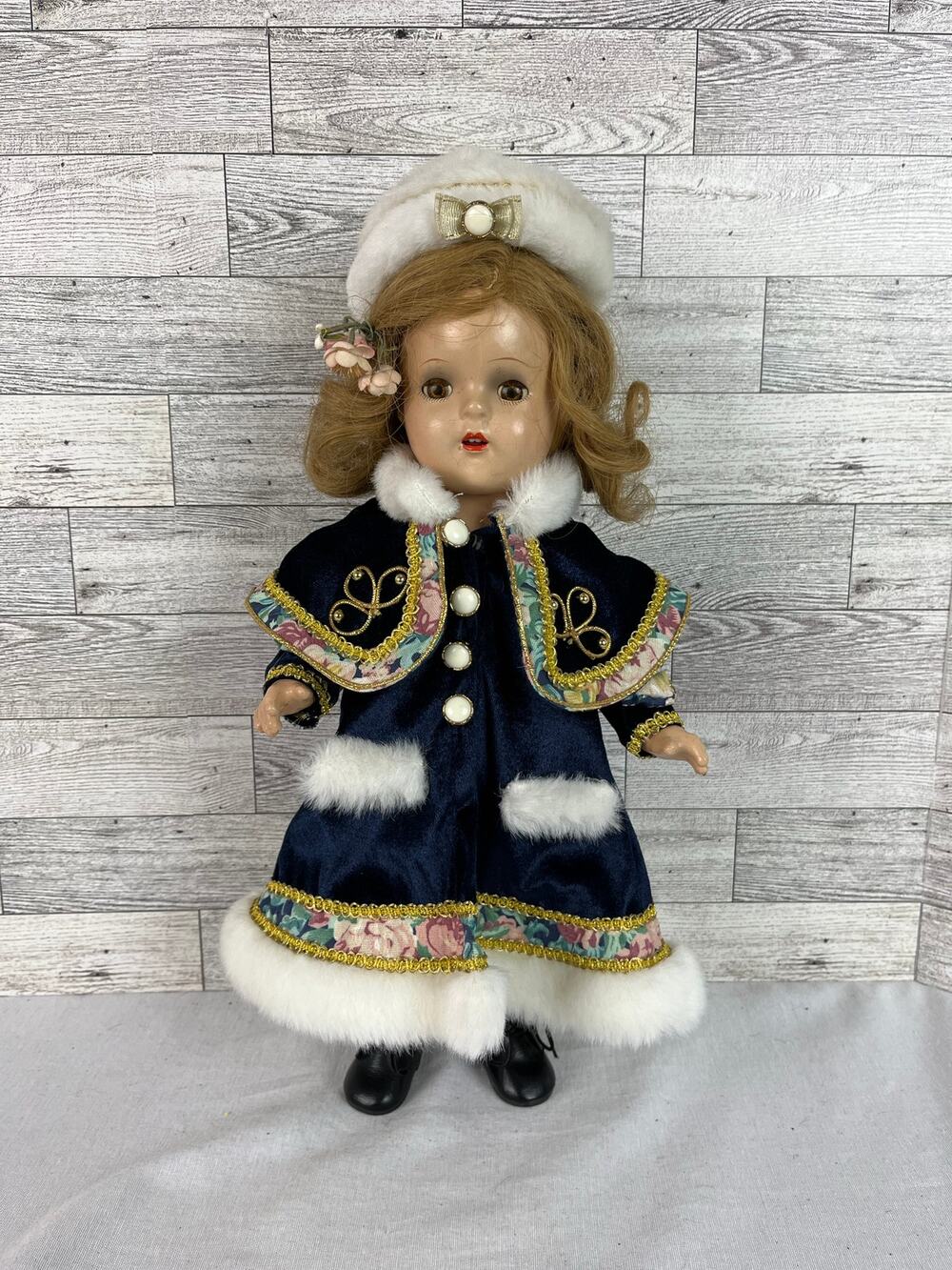 VINTAGE Composition GIRL Doll 1930s Ideal R&B Effanbee 15" Sleep Eyes Mohair Wig